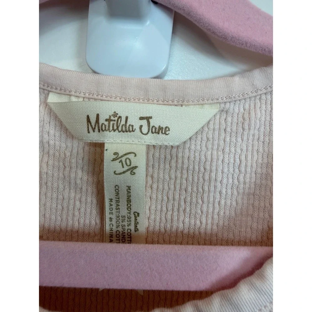 2. Matilda Jane Girls Pink Waffle Knit Crochet Lace Ruffle Short Sleeve Top 10